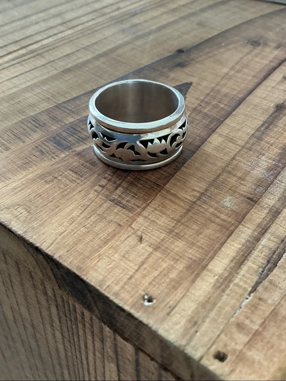 Silver Floral Cutout Wide Band Meditation Ring